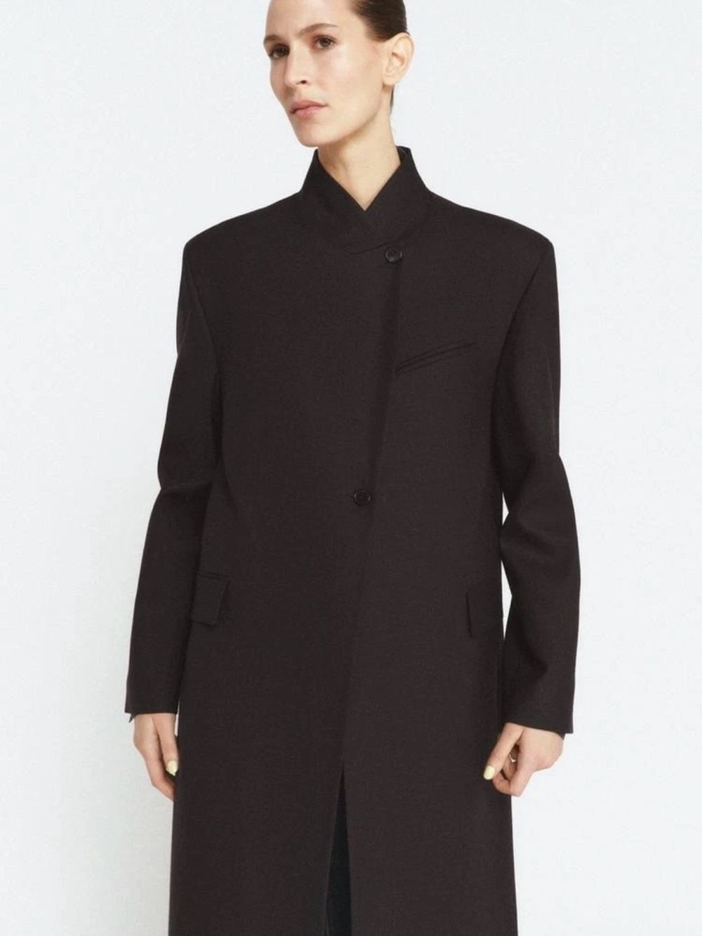 Zara Women's Black Stand Collar Long Trench Coat